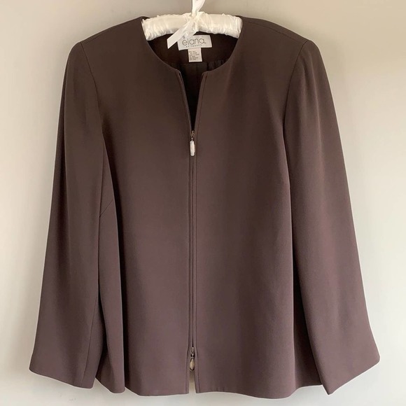 Elana by Tanner Jackets & Blazers - Elana by Tanner silk blend brown jacket blazer zip front fully lined size 12